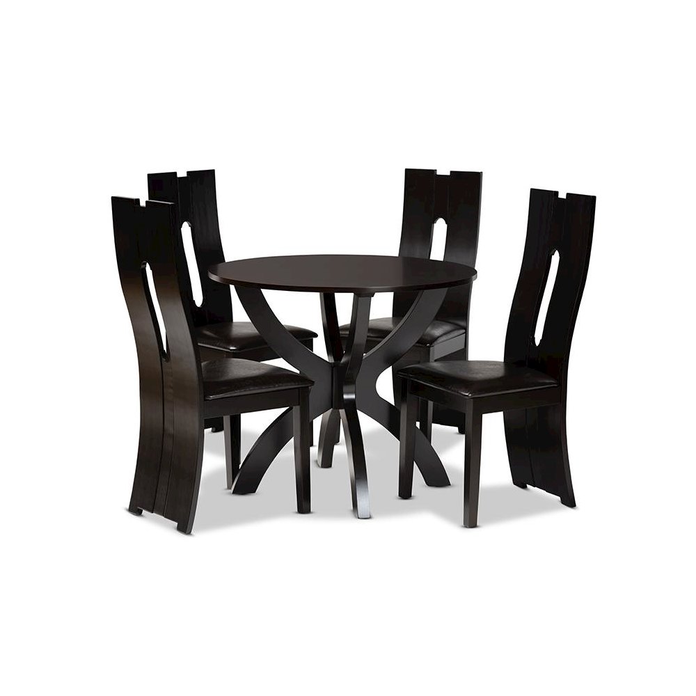 Leather Upholstered and Dark Brown Finished Wood 5-Piece Dining Set. Picture 1