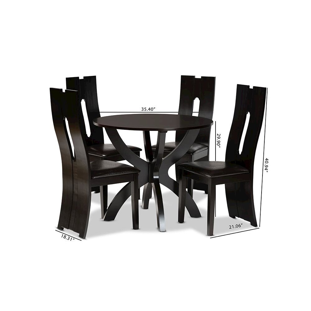 Leather Upholstered and Dark Brown Finished Wood 5-Piece Dining Set. Picture 9