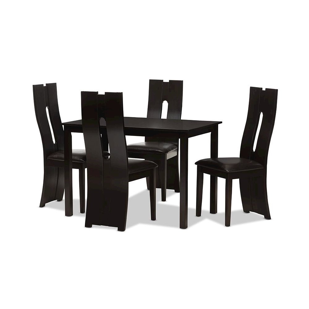 Dark Brown Faux Leather Upholstered 5-Piece Dining Set. Picture 1
