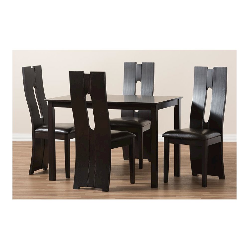 Dark Brown Faux Leather Upholstered 5-Piece Dining Set. Picture 6