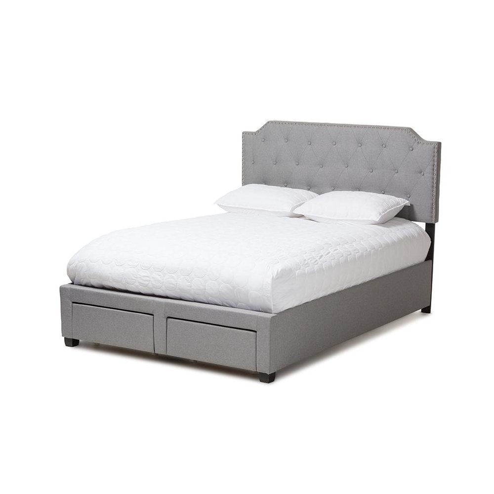 Aubrianne Modern and Contemporary Grey Fabric Upholstered Queen Storage Bed. Picture 1