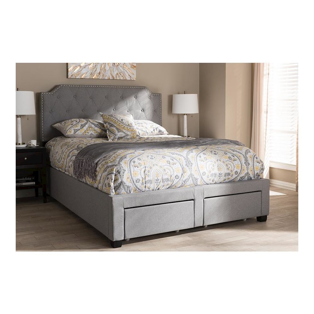 Aubrianne Modern and Contemporary Grey Fabric Upholstered Queen Storage Bed. Picture 9