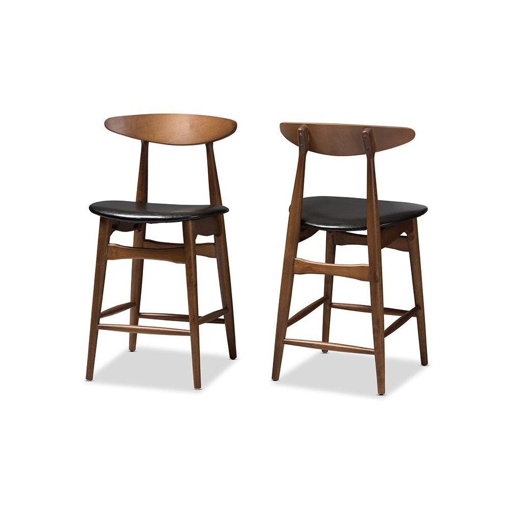 Leather Upholstered Walnut Finished Counter Stool (Set of 2). Picture 1