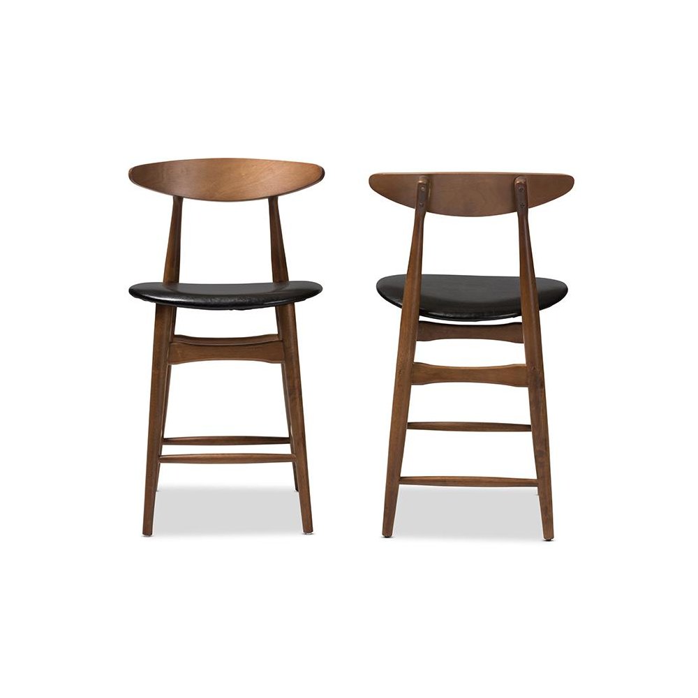 Leather Upholstered Walnut Finished Counter Stool (Set of 2). Picture 2
