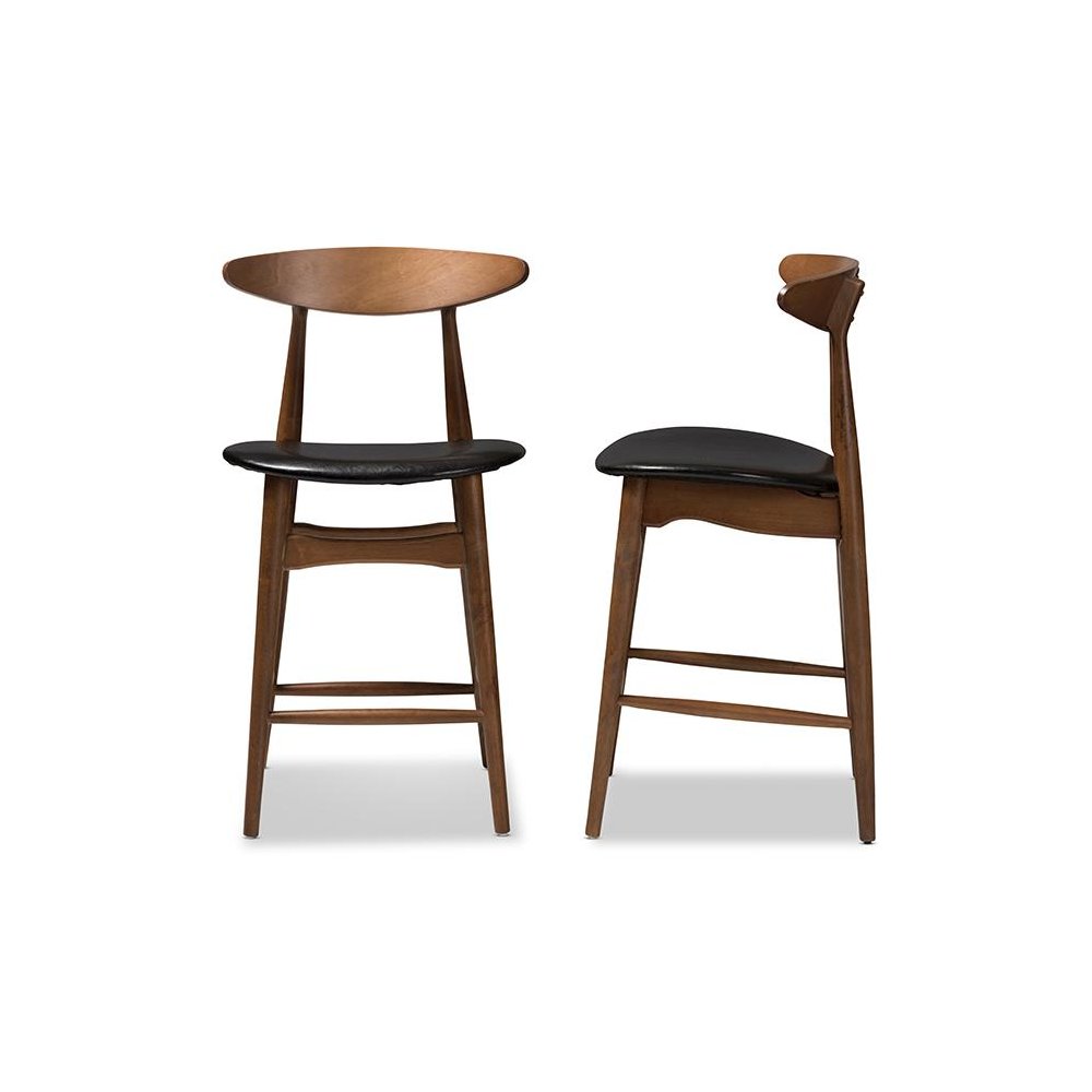 Leather Upholstered Walnut Finished Counter Stool (Set of 2). Picture 3