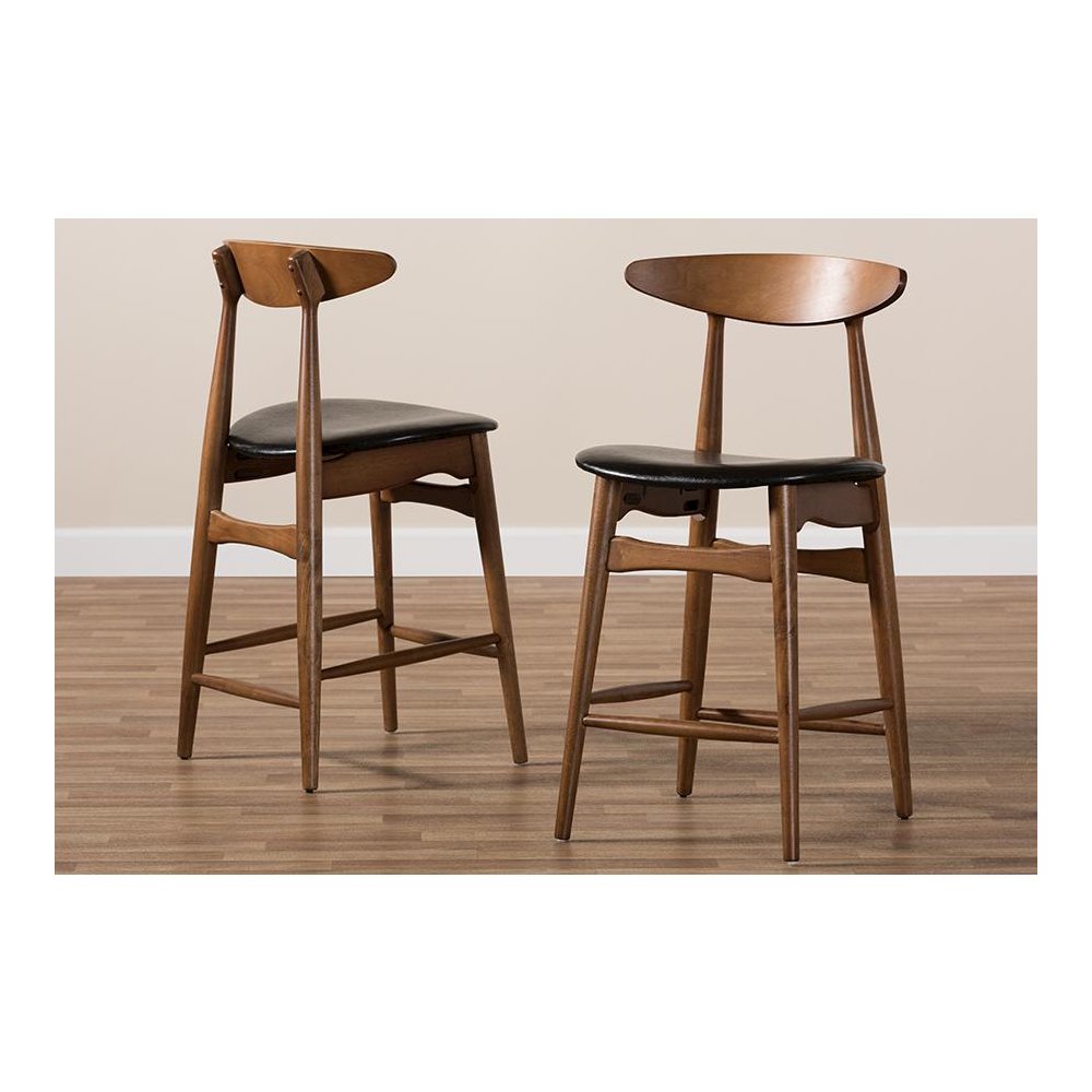 Leather Upholstered Walnut Finished Counter Stool (Set of 2). Picture 7