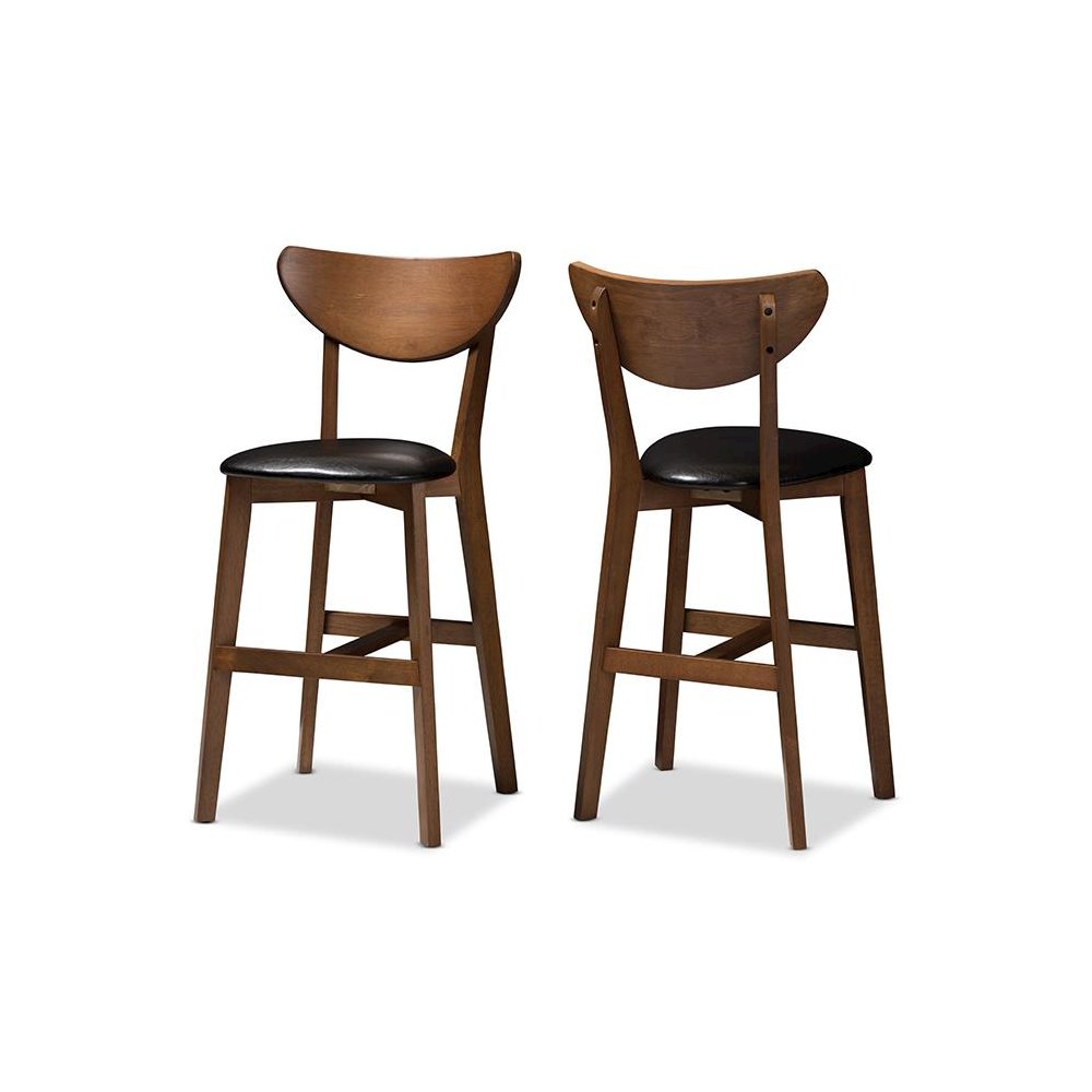 Leather Upholstered Walnut Finished Counter Stool (Set of 2). Picture 1