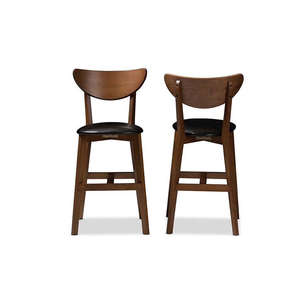 Leather Upholstered Walnut Finished Counter Stool (Set of 2). Picture 2