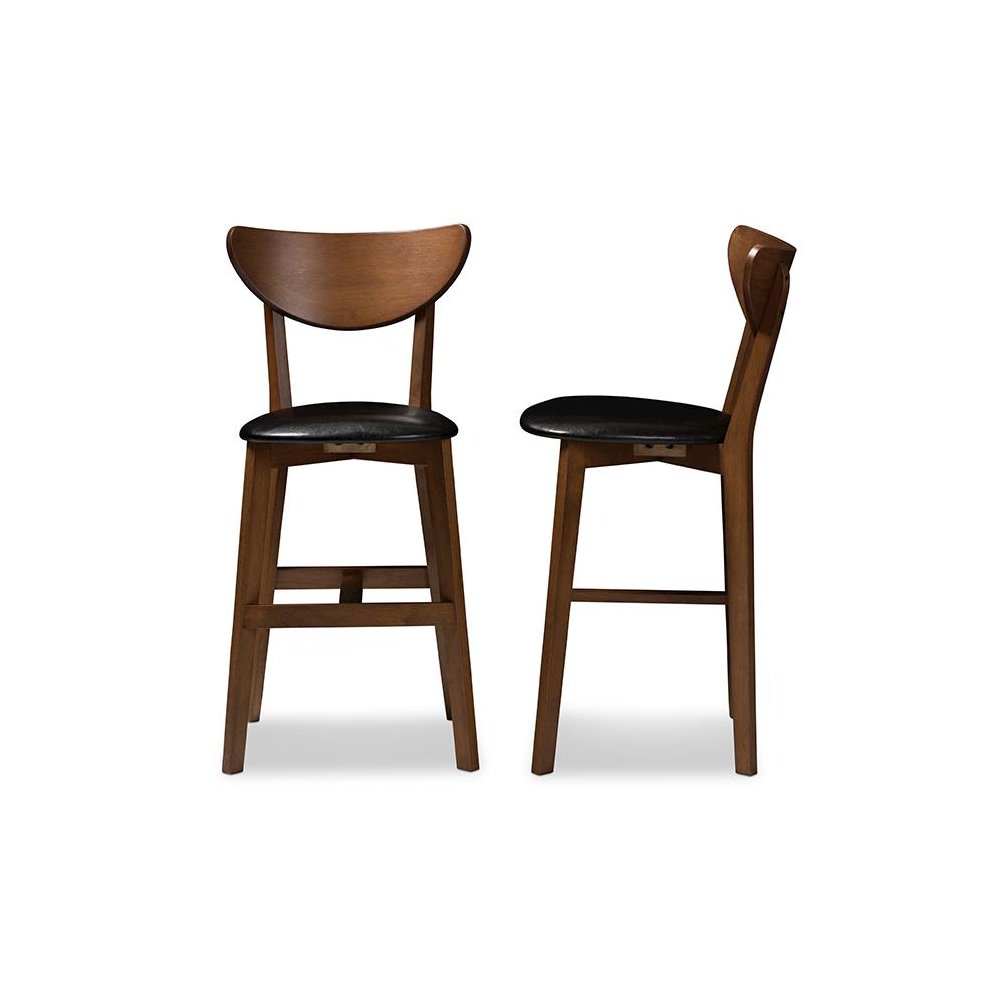 Leather Upholstered Walnut Finished Counter Stool (Set of 2). Picture 3