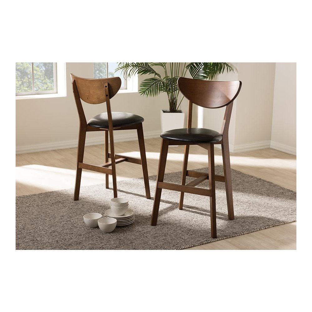 Leather Upholstered Walnut Finished Counter Stool (Set of 2). Picture 6