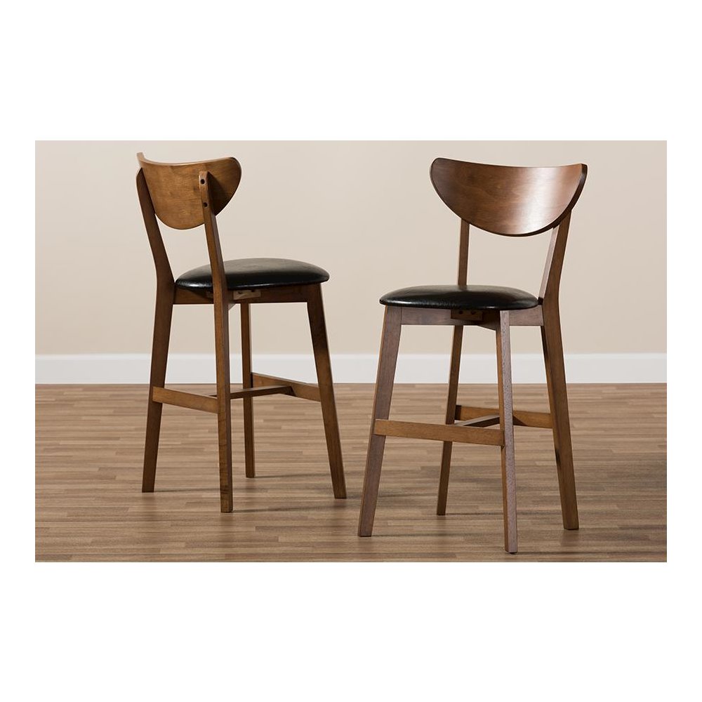 Leather Upholstered Walnut Finished Counter Stool (Set of 2). Picture 7
