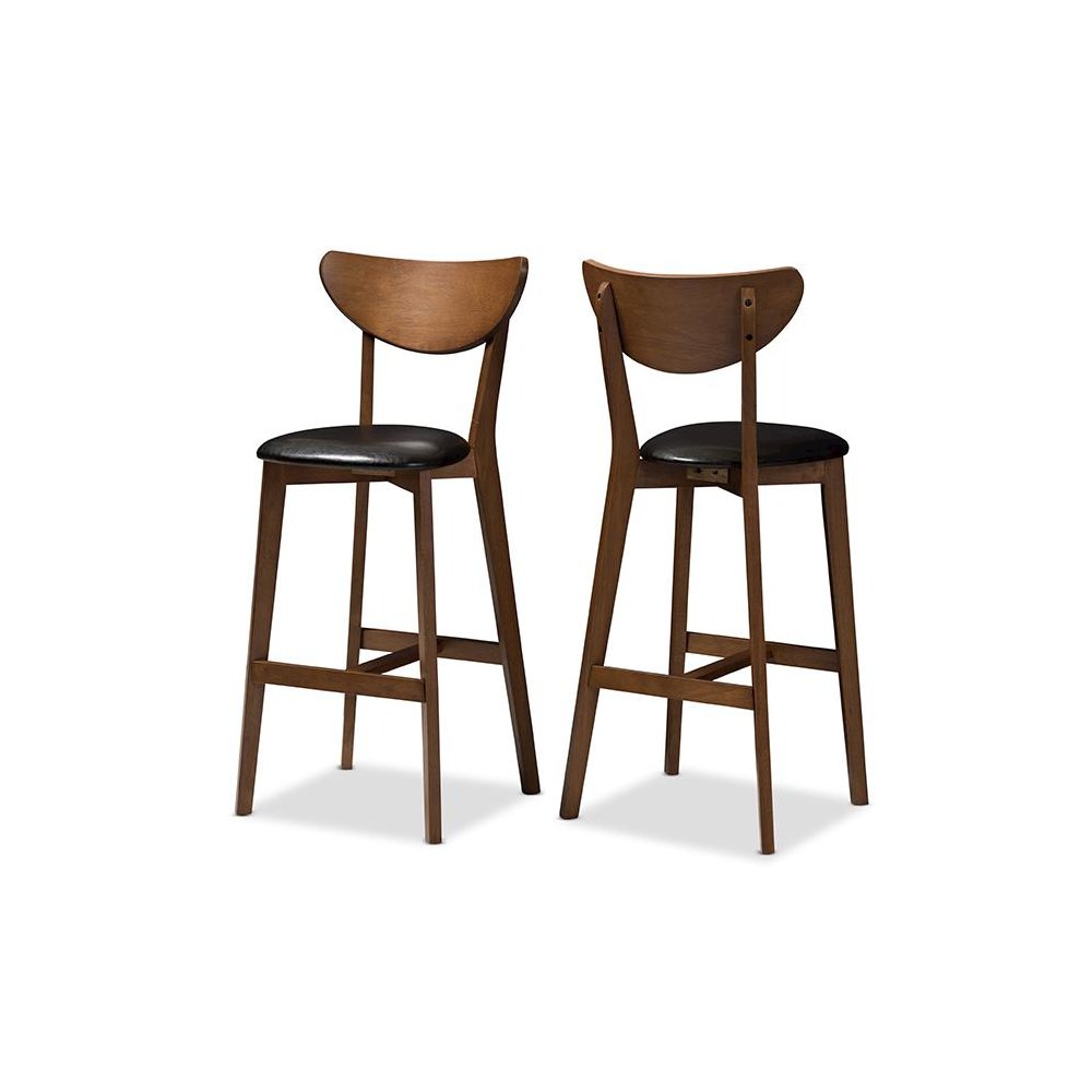 Leather Upholstered Walnut Finished Bar Stool (Set of 2). Picture 1