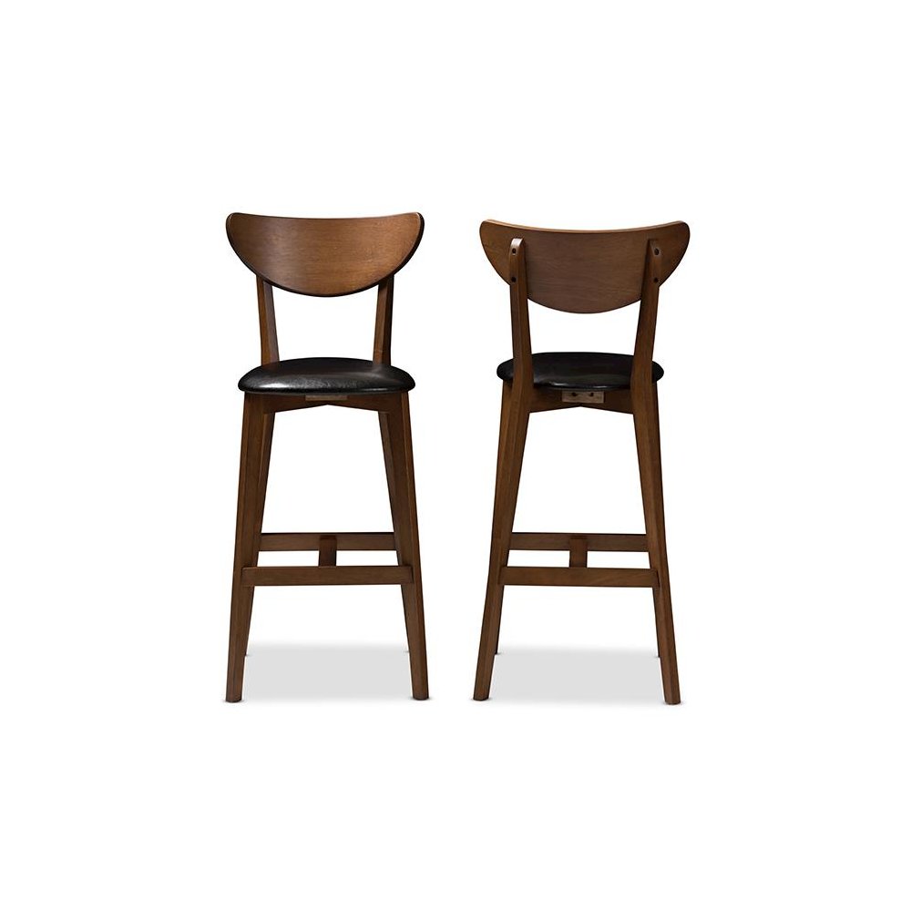 Leather Upholstered Walnut Finished Bar Stool (Set of 2). Picture 2