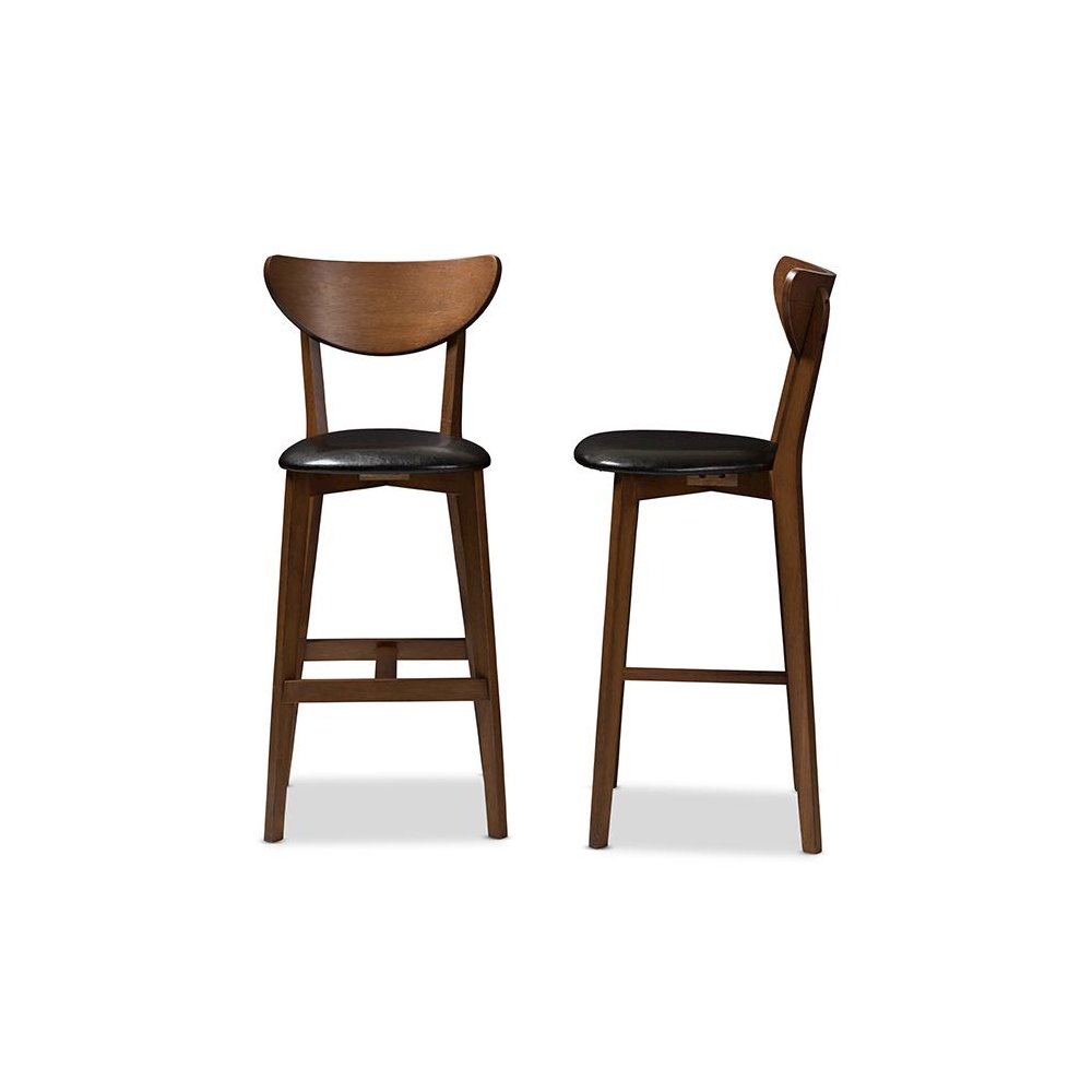 Leather Upholstered Walnut Finished Bar Stool (Set of 2). Picture 3