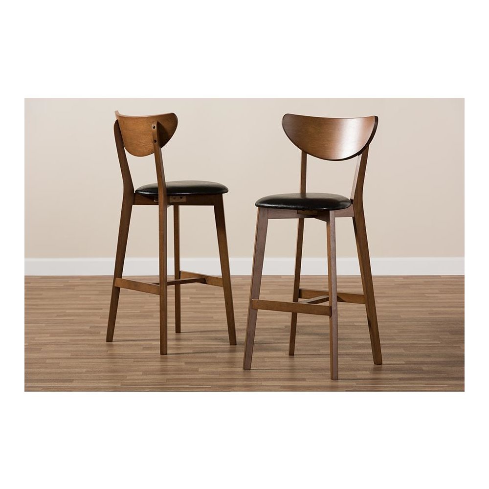 Leather Upholstered Walnut Finished Bar Stool (Set of 2). Picture 7