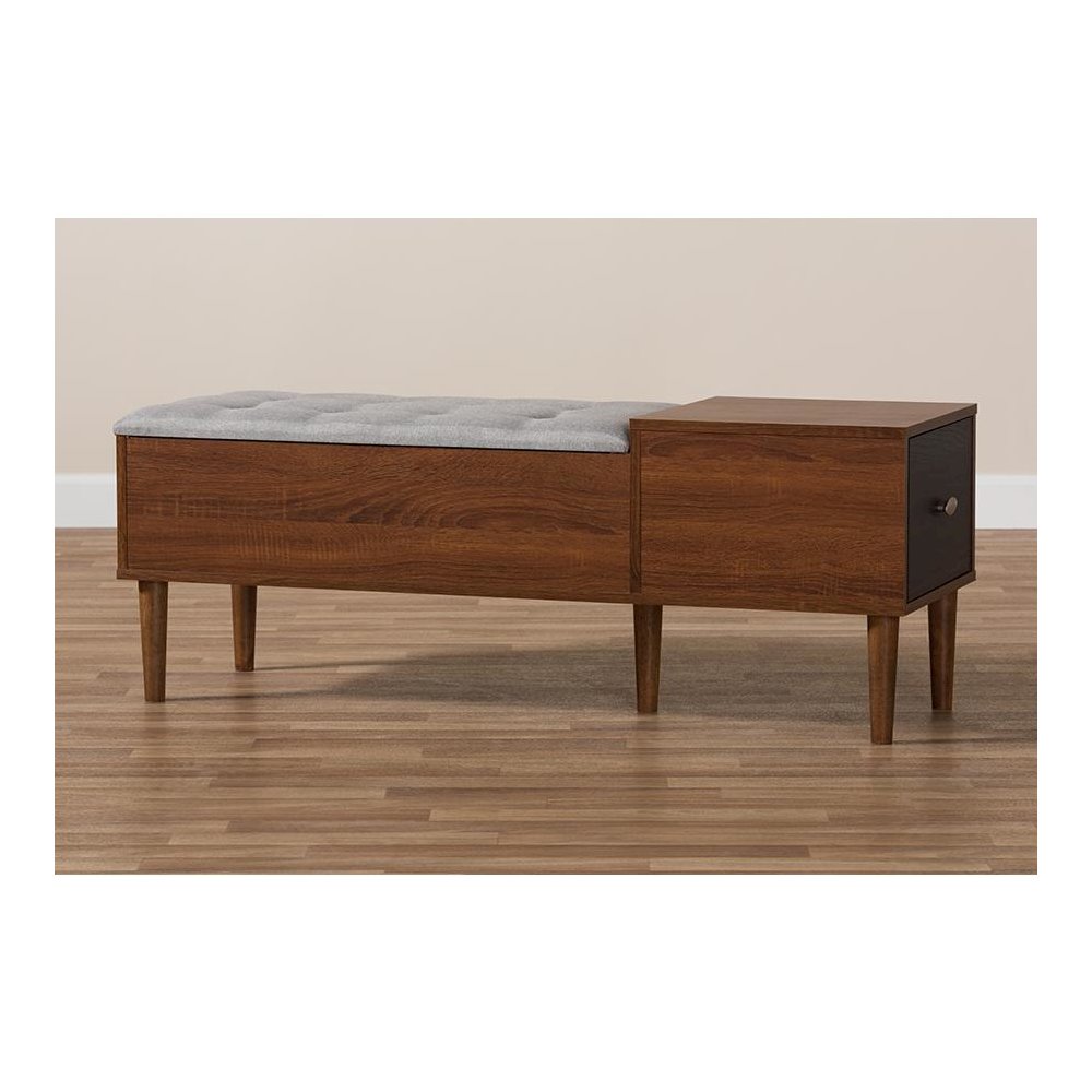 Wood Entryway Storage Grey Fabric Cushioned Bench Shoe Rack Cabinet Organizer. Picture 10