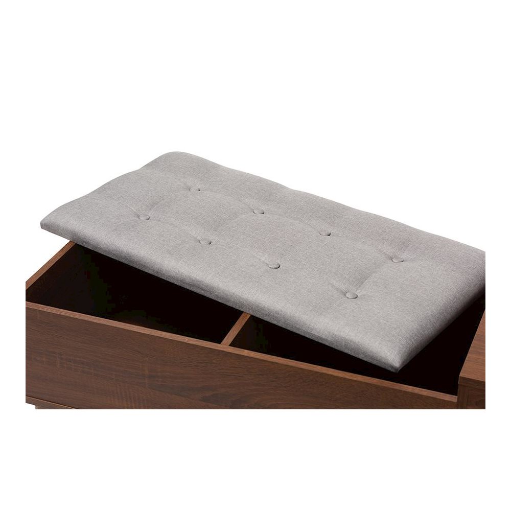 Wood Entryway Storage Grey Fabric Cushioned Bench Shoe Rack Cabinet Organizer. Picture 5