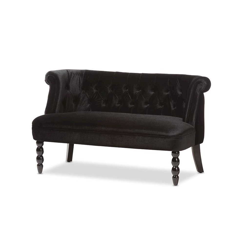 Black Velvet Fabric Upholstered 2-seater Loveseat. Picture 1