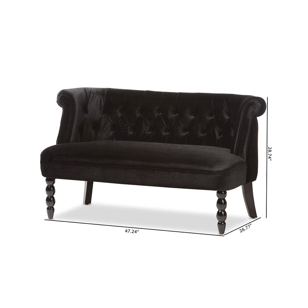 Black Velvet Fabric Upholstered 2-seater Loveseat. Picture 10