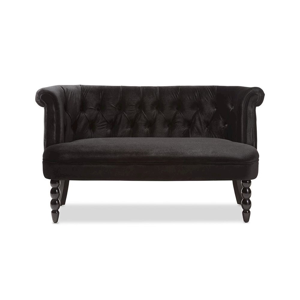 Black Velvet Fabric Upholstered 2-seater Loveseat. Picture 2