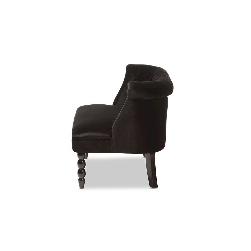 Black Velvet Fabric Upholstered 2-seater Loveseat. Picture 3