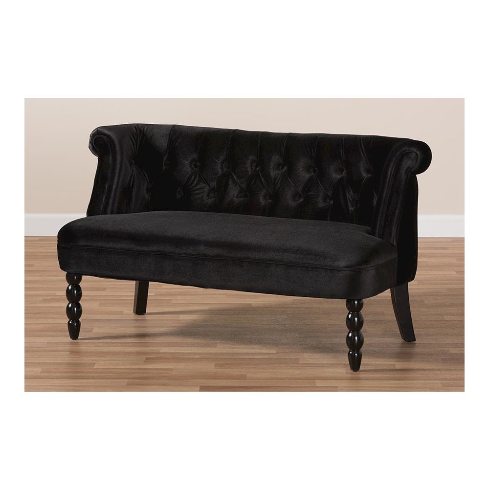 Black Velvet Fabric Upholstered 2-seater Loveseat. Picture 9