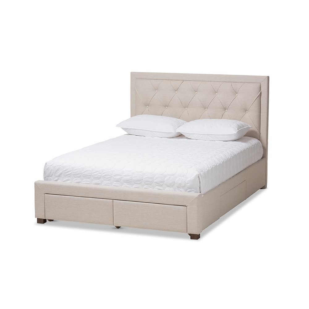 Light Beige Fabric Upholstered Queen Size Storage Bed. Picture 1