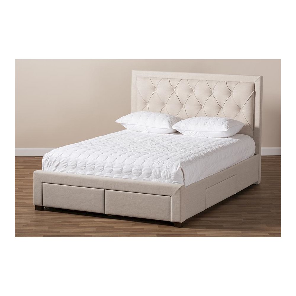Light Beige Fabric Upholstered Queen Size Storage Bed. Picture 12