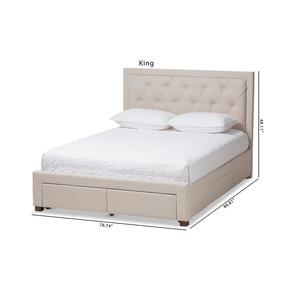 Light Beige Fabric Upholstered Queen Size Storage Bed. Picture 14