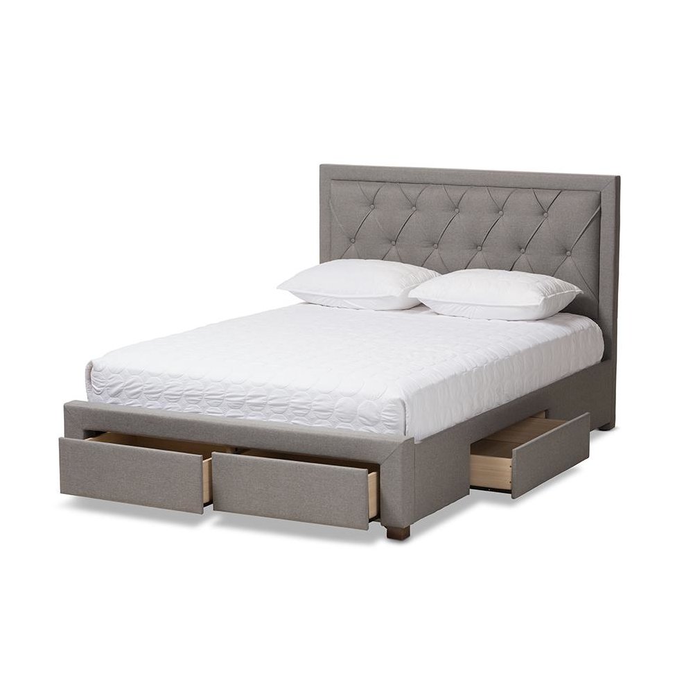Light Grey Fabric Upholstered Queen Size Storage Bed. Picture 2