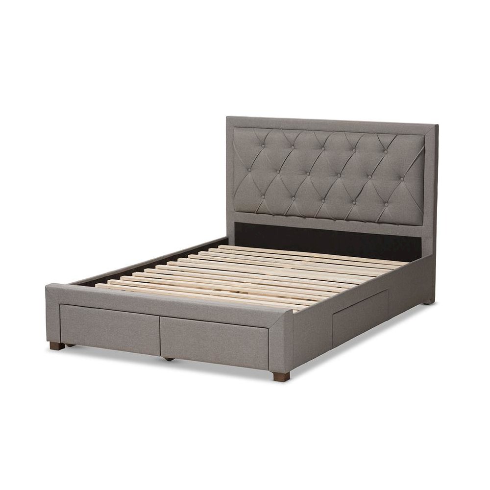 Light Grey Fabric Upholstered Queen Size Storage Bed. Picture 4