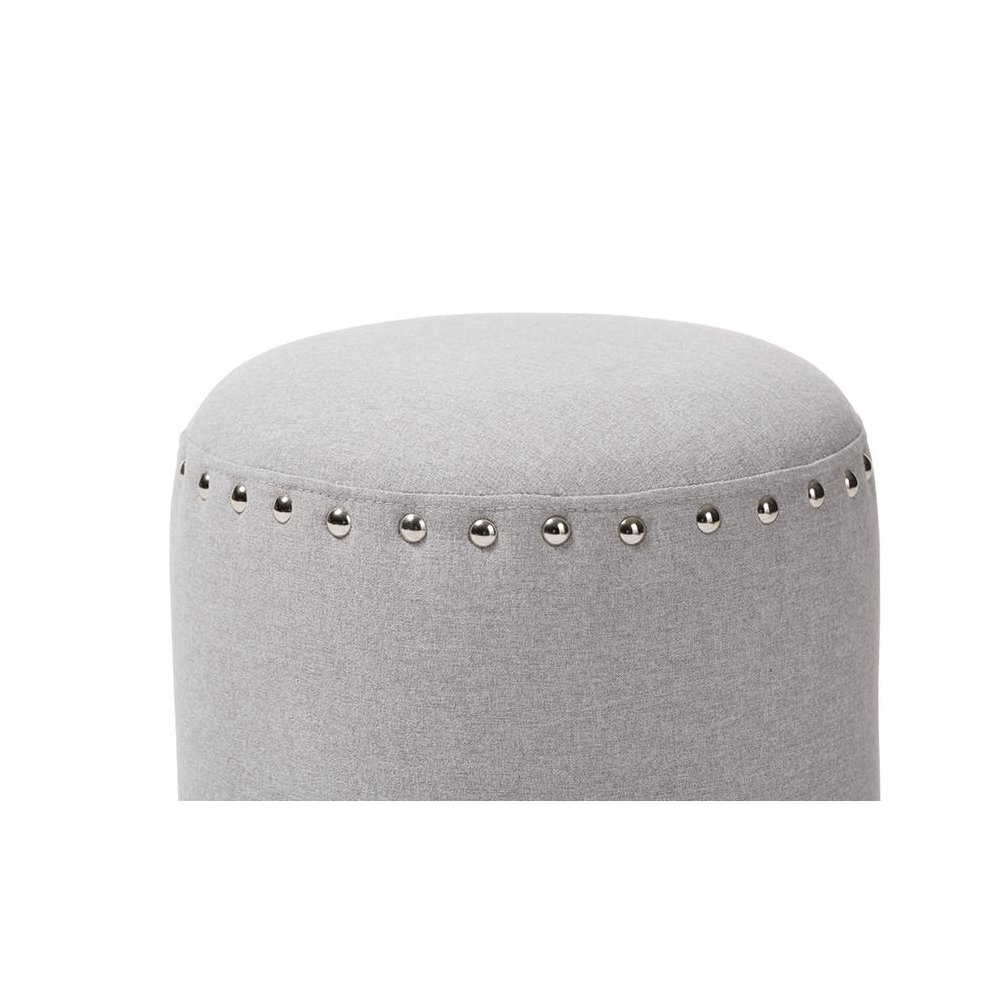 Rosine Modern and Contemporary Light Grey Fabric Upholstered Nail Trim Ottoman. Picture 2