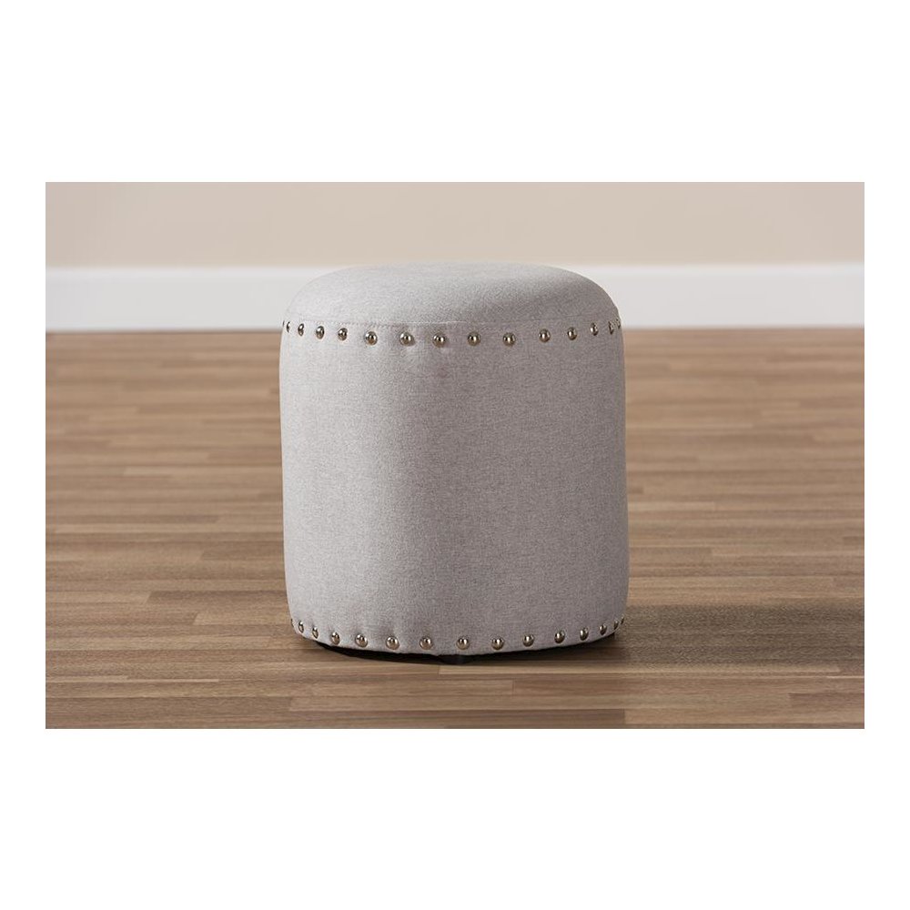 Rosine Modern and Contemporary Light Grey Fabric Upholstered Nail Trim Ottoman. Picture 4