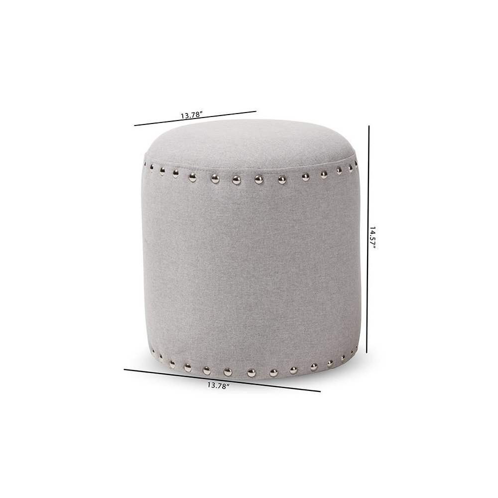 Rosine Modern and Contemporary Light Grey Fabric Upholstered Nail Trim Ottoman. Picture 5