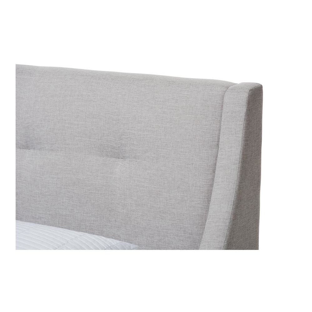 Greyish Beige Fabric Upholstered Walnut-Finished Twin Sized Platform Bed. Picture 4