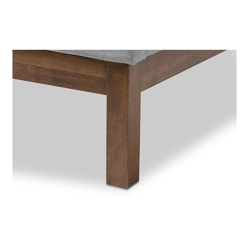 Greyish Beige Fabric Upholstered Walnut-Finished Twin Sized Platform Bed. Picture 5