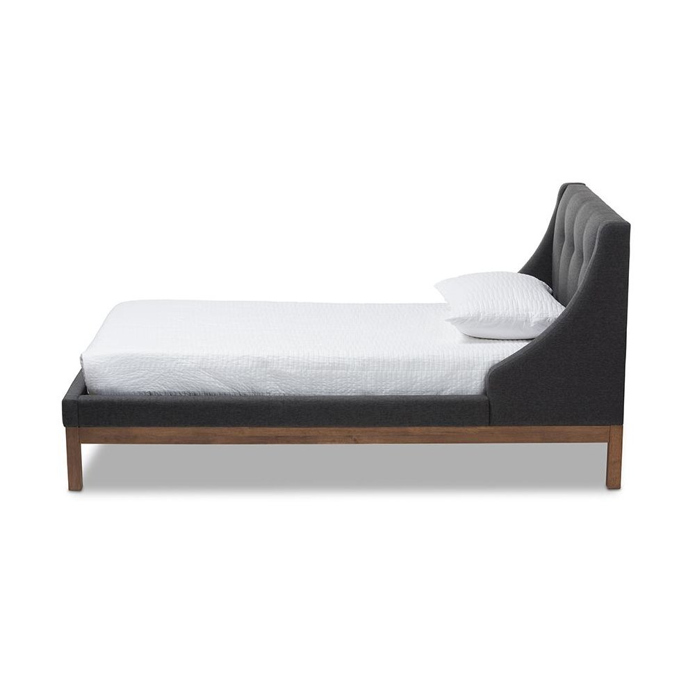 Dark Grey Fabric Upholstered Walnut-Finished Twin Sized Platform Bed. Picture 2