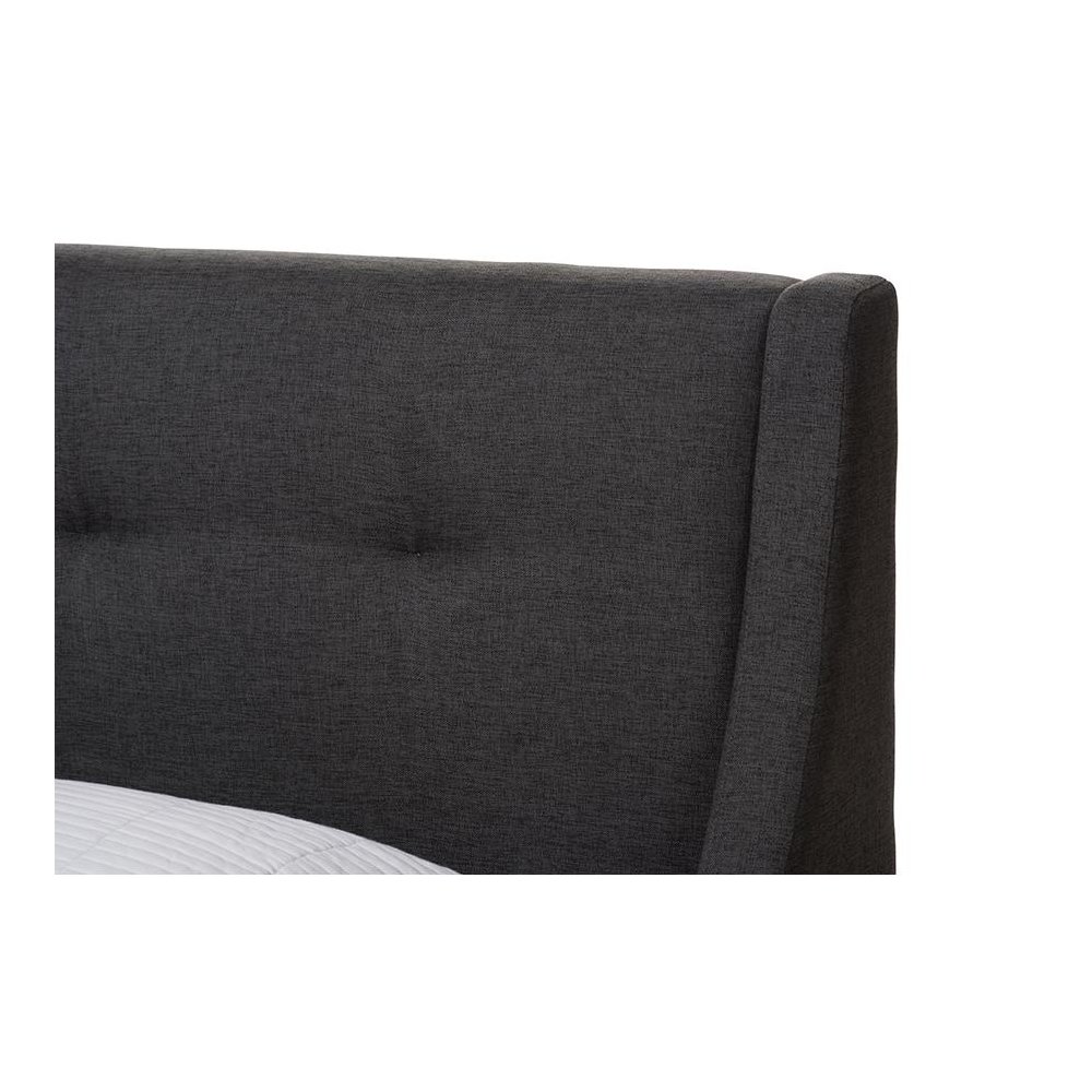Dark Grey Fabric Upholstered Walnut-Finished Twin Sized Platform Bed. Picture 4