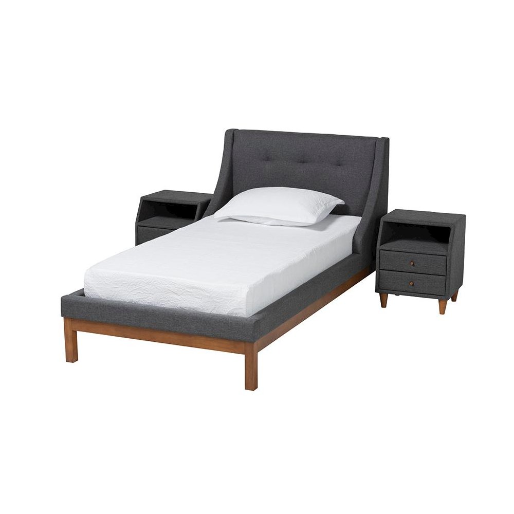 Transitional Dark Grey Fabric Upholstered Twin Size 3-Piece Bedroom Set. Picture 1