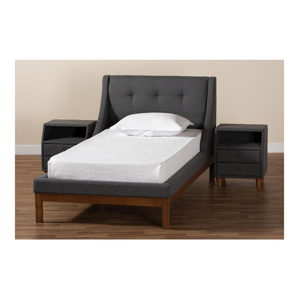 Transitional Dark Grey Fabric Upholstered Twin Size 3-Piece Bedroom Set. Picture 10