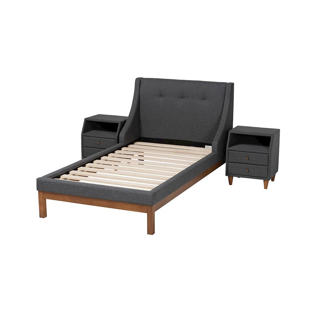Transitional Dark Grey Fabric Upholstered Twin Size 3-Piece Bedroom Set. Picture 2