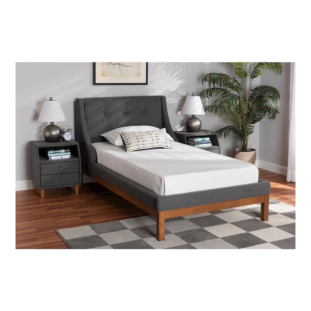 Transitional Dark Grey Fabric Upholstered Twin Size 3-Piece Bedroom Set. Picture 9