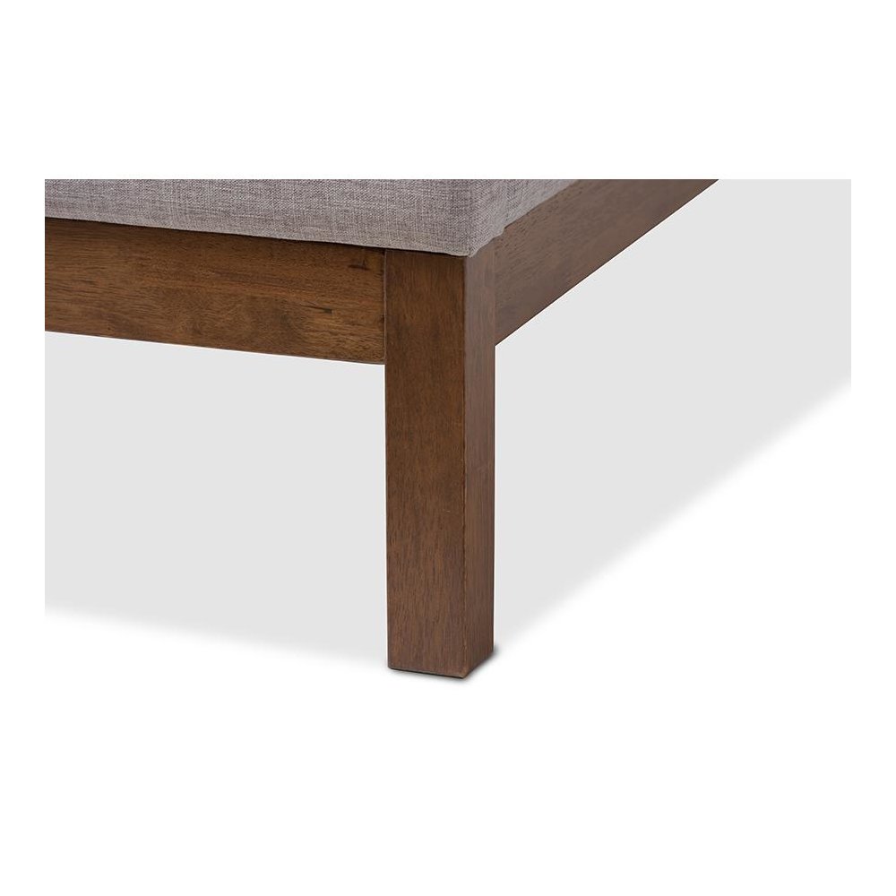 Greyish Beige Fabric Upholstered Walnut-Finished Full Sized Platform Bed. Picture 5