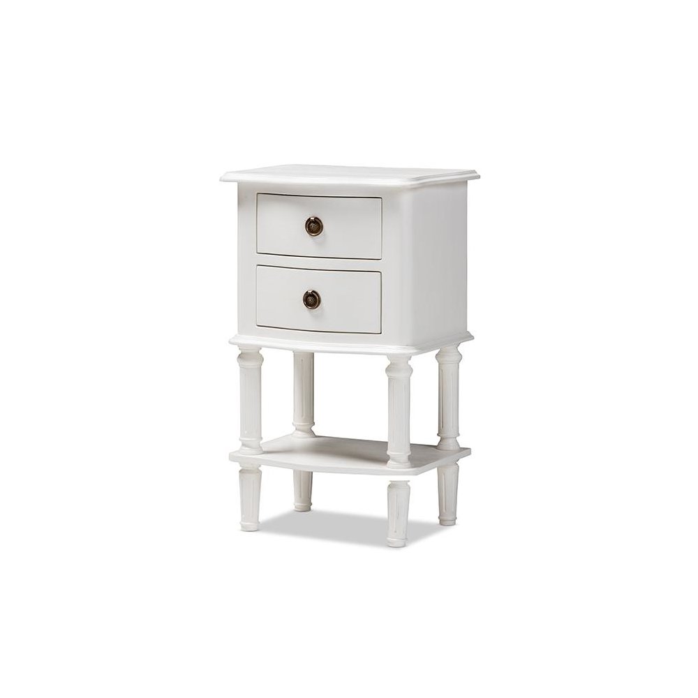 Audrey Country Cottage Farmhouse White Finished 2-Drawer Nightstand. Picture 1