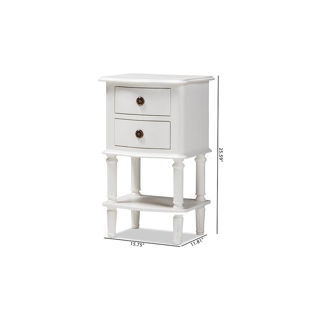 Audrey Country Cottage Farmhouse White Finished 2-Drawer Nightstand. Picture 10