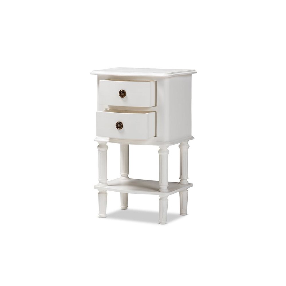 Audrey Country Cottage Farmhouse White Finished 2-Drawer Nightstand. Picture 2