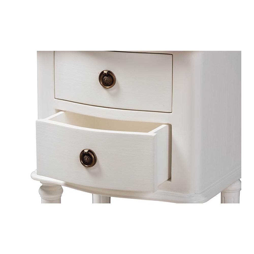 Audrey Country Cottage Farmhouse White Finished 2-Drawer Nightstand. Picture 6