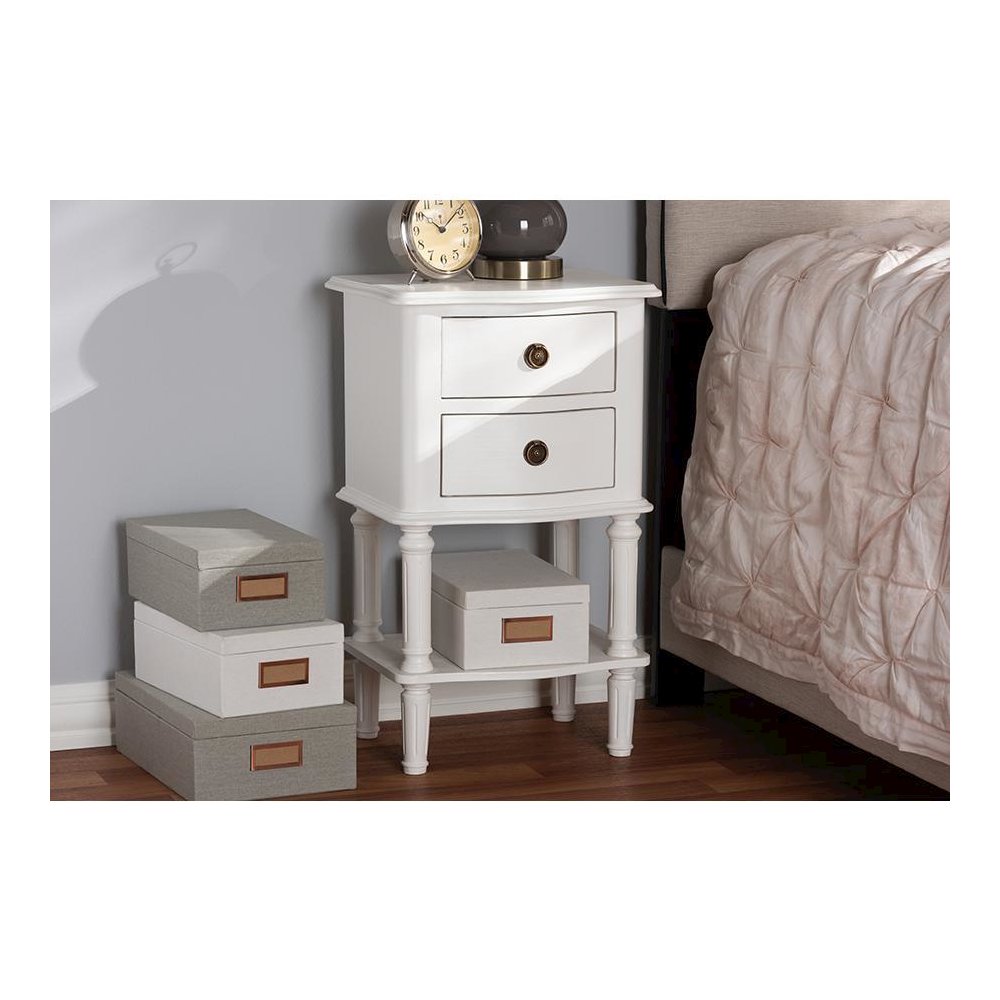 Audrey Country Cottage Farmhouse White Finished 2-Drawer Nightstand. Picture 8