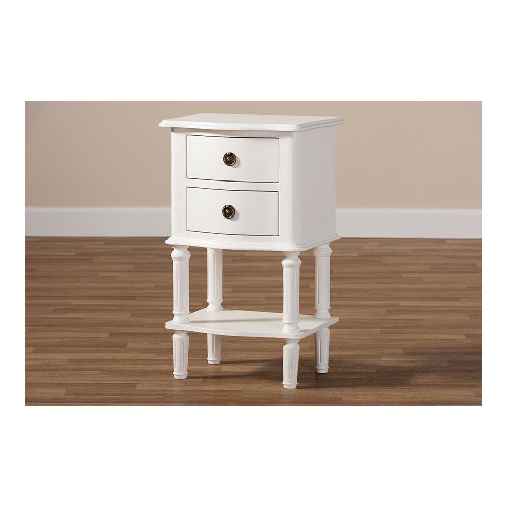 Audrey Country Cottage Farmhouse White Finished 2-Drawer Nightstand. Picture 9