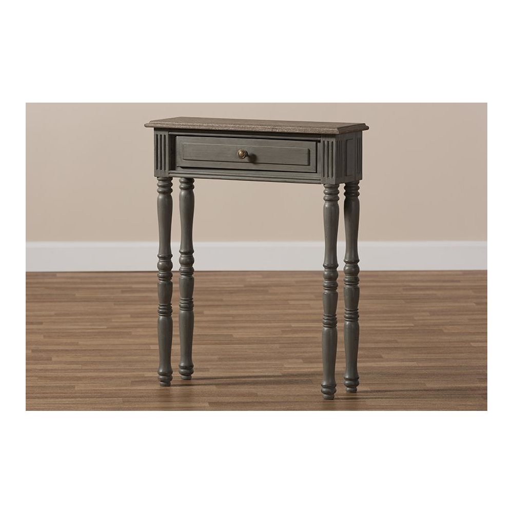 Noemie Country Cottage Farmhouse Brown Finished 1-Drawer Console Table. Picture 10
